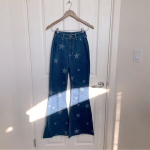 NASTY GAL Star Print Flare Jeans